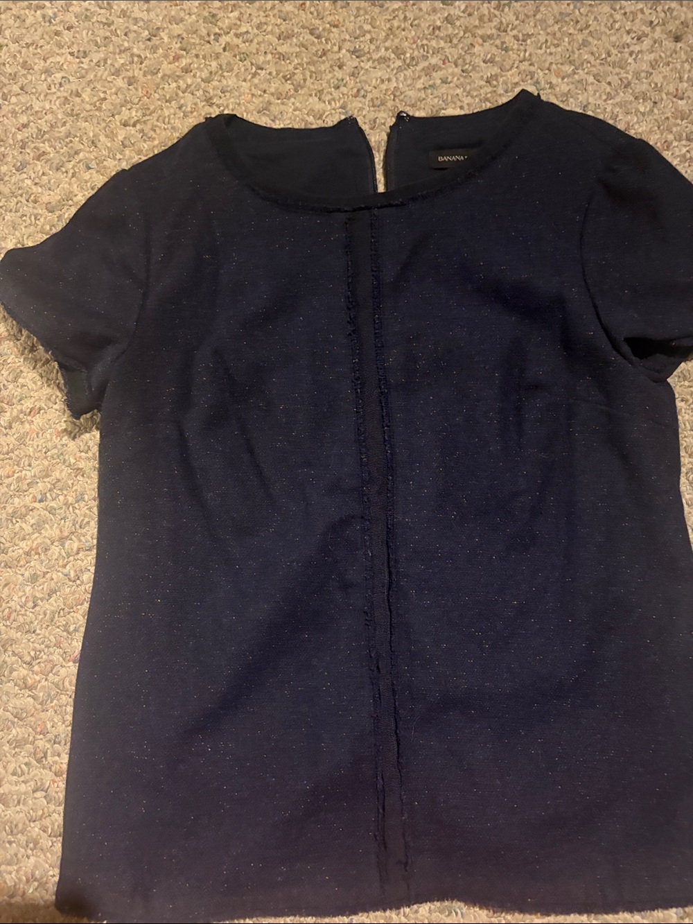Banana Republic Navy Short Sleeve Metallic Thread Top